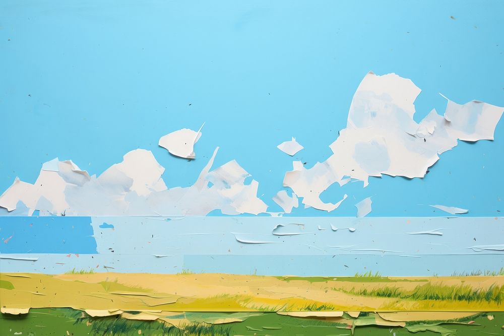 Lawn blue sky art painting tranquility. AI generated Image by rawpixel.