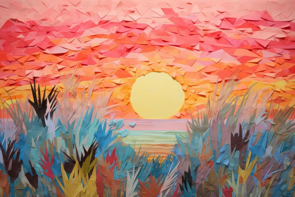 Lawn sunset art s painting. 