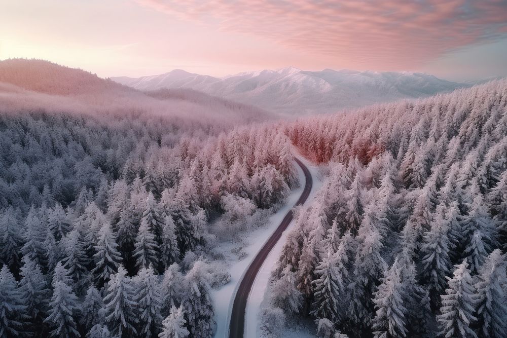 Mountainside forest road outdoors. 