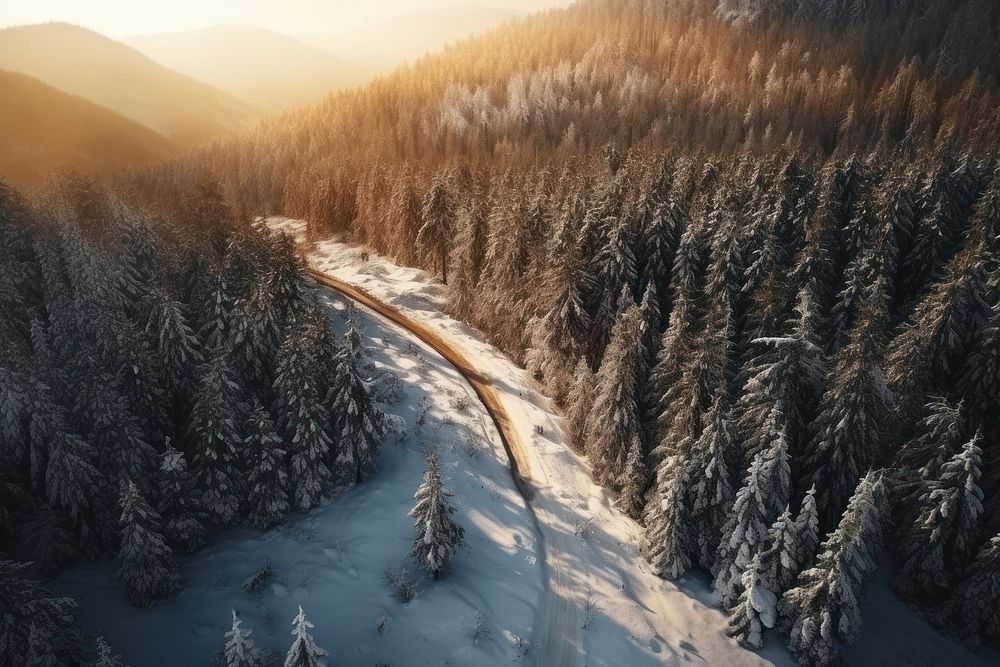 Mountainside forest road outdoors. AI generated Image by rawpixel.