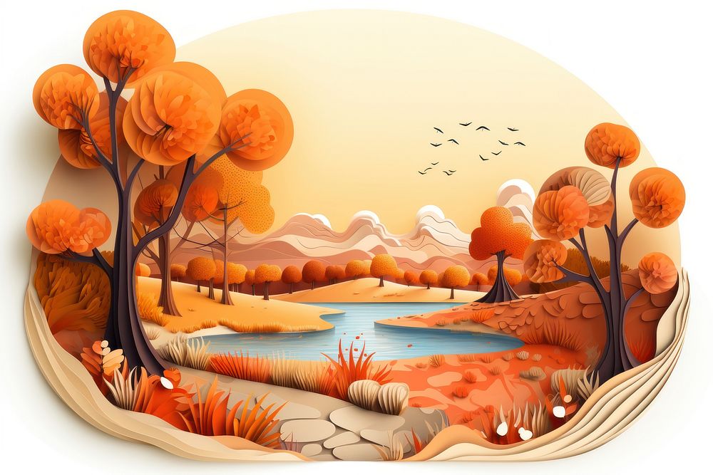 Autumn landscape outdoors tranquility illustrated. AI generated Image by rawpixel.
