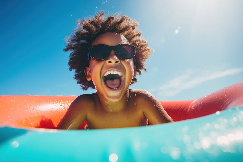 Swimming laughing sunglasses portrait. AI generated Image by rawpixel.