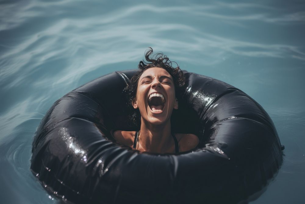 Swimming floating shouting laughing. AI generated Image by rawpixel.