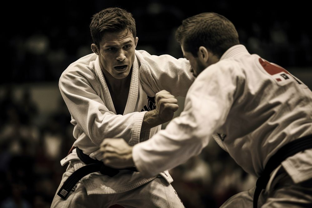 Brazilian jiu-jitsu sports karate adult. AI generated Image by rawpixel.