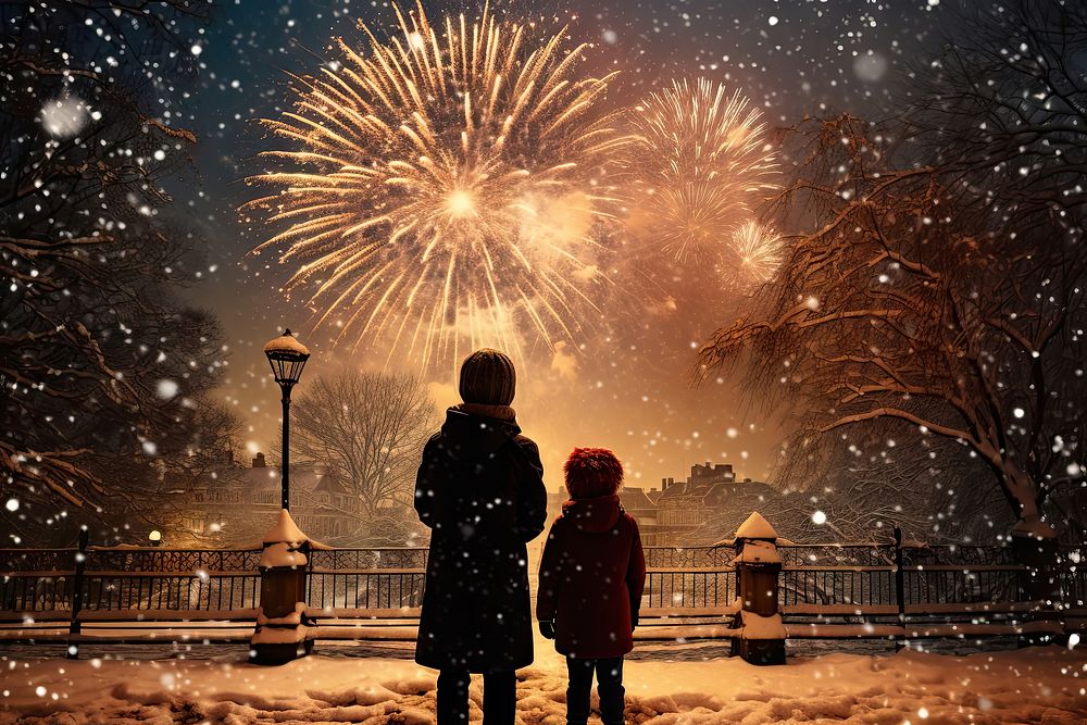 New Year fireworks snow outdoors winter. AI generated Image by rawpixel.