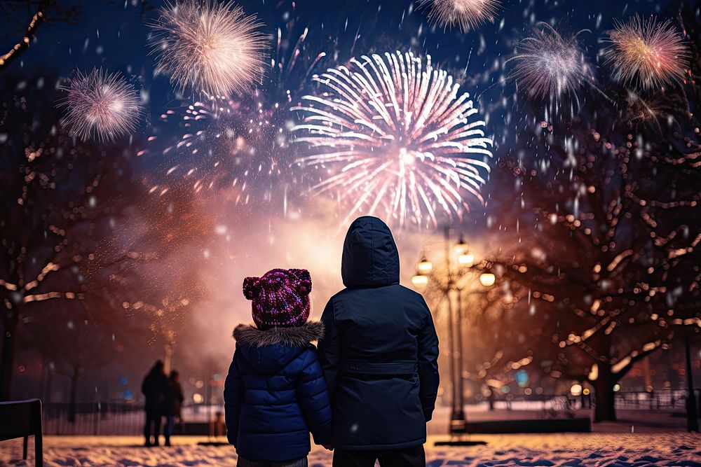 New Year fireworks snow outdoors night. AI generated Image by rawpixel.