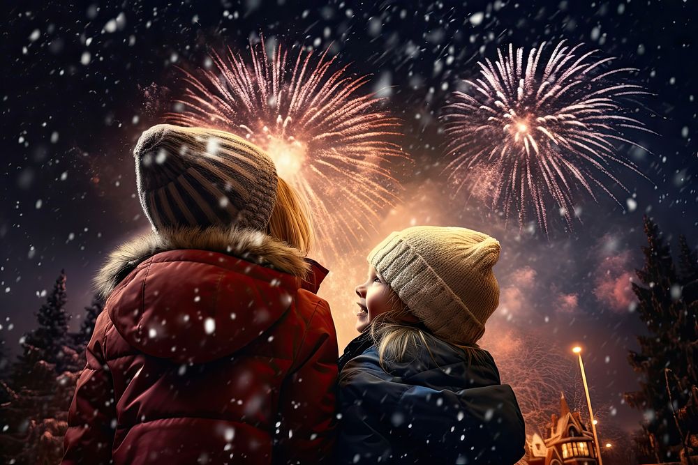 New Year fireworks snow outdoors night. AI generated Image by rawpixel.