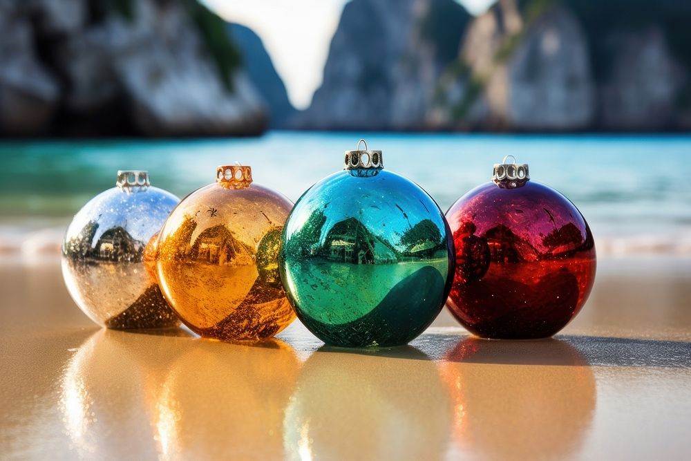 Christmas baubles christmas sphere beach. AI generated Image by rawpixel.