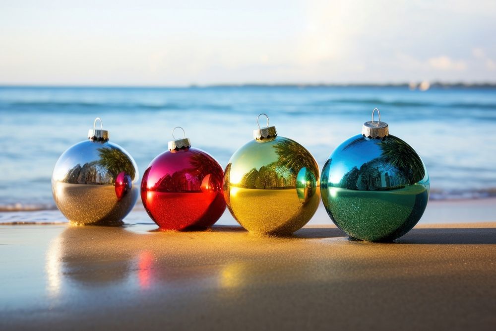 PNG Christmas baubles christmas beach outdoors. AI generated Image by rawpixel.