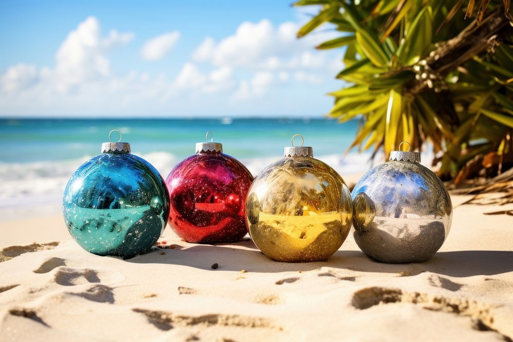 Christmas baubles christmas outdoors beach. AI generated Image by rawpixel.