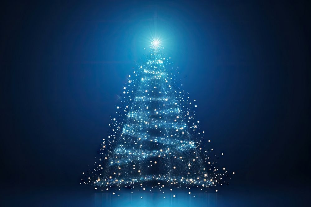 Christmas tree decoration bright lights particles christmas night blue. AI generated Image by rawpixel.
