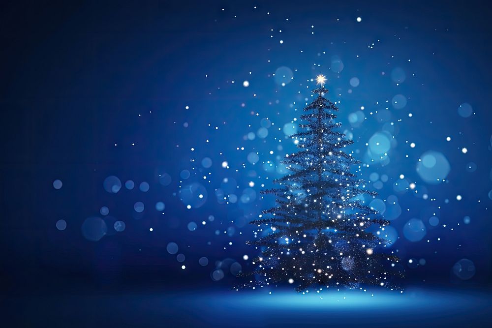 Christmas tree decoration bright lights particles christmas blue christmas tree. AI generated Image by rawpixel.
