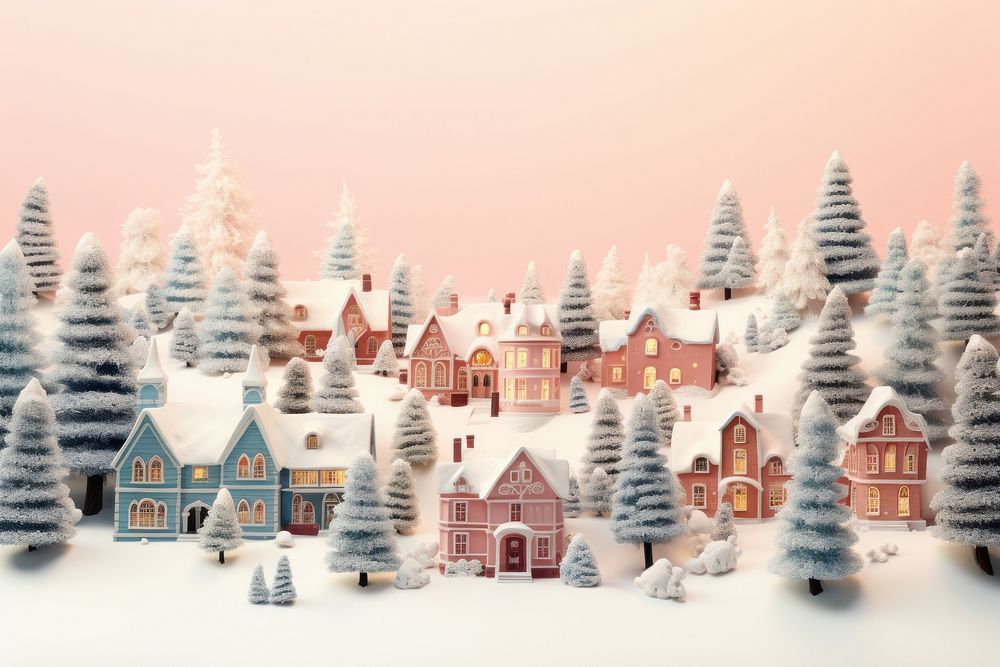 Christmas snow tree architecture. AI generated Image by rawpixel.