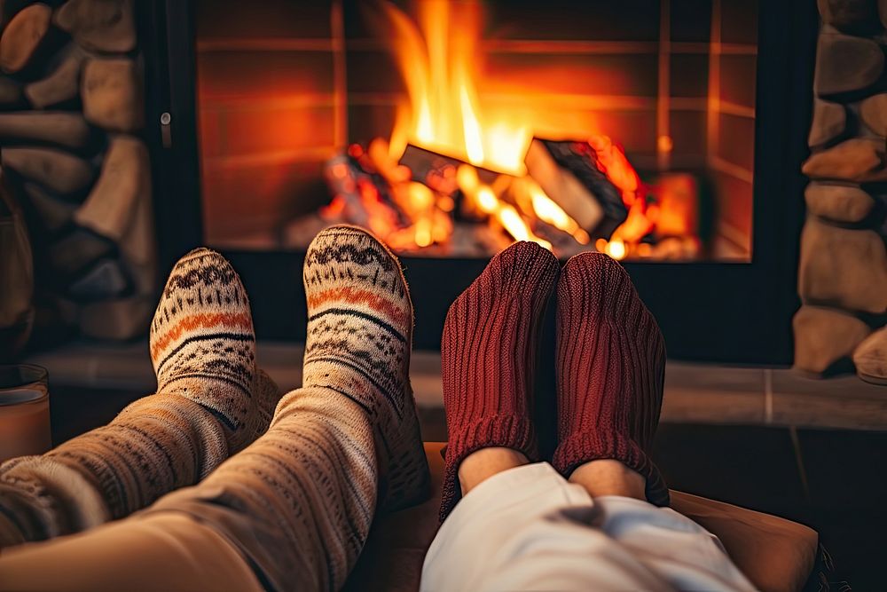 Fireplace socks hearth togetherness. AI generated Image by rawpixel.