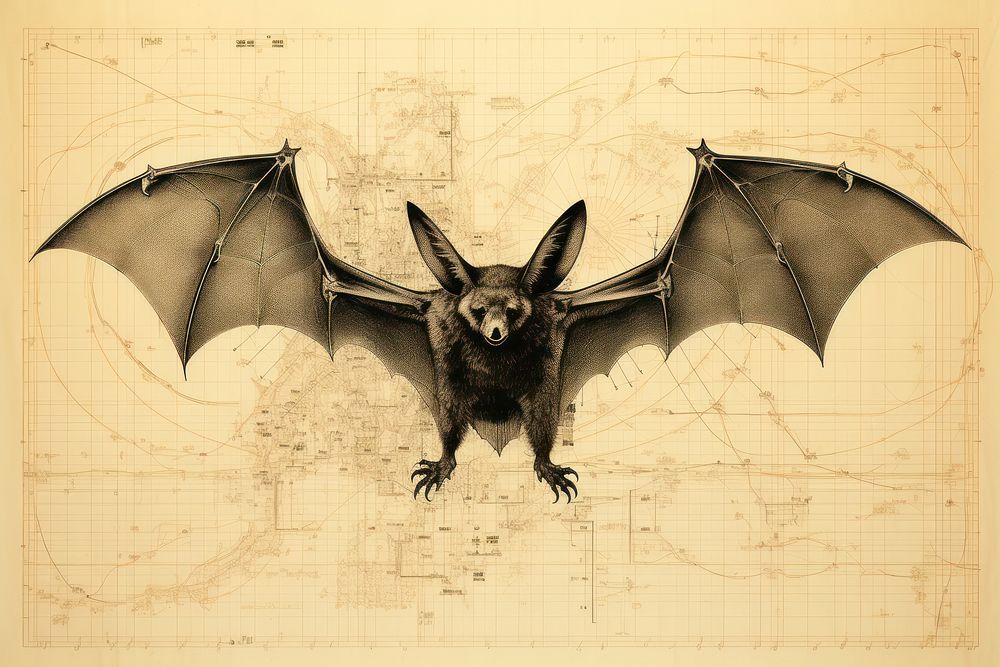 Bat bat wildlife drawing. AI generated Image by rawpixel.