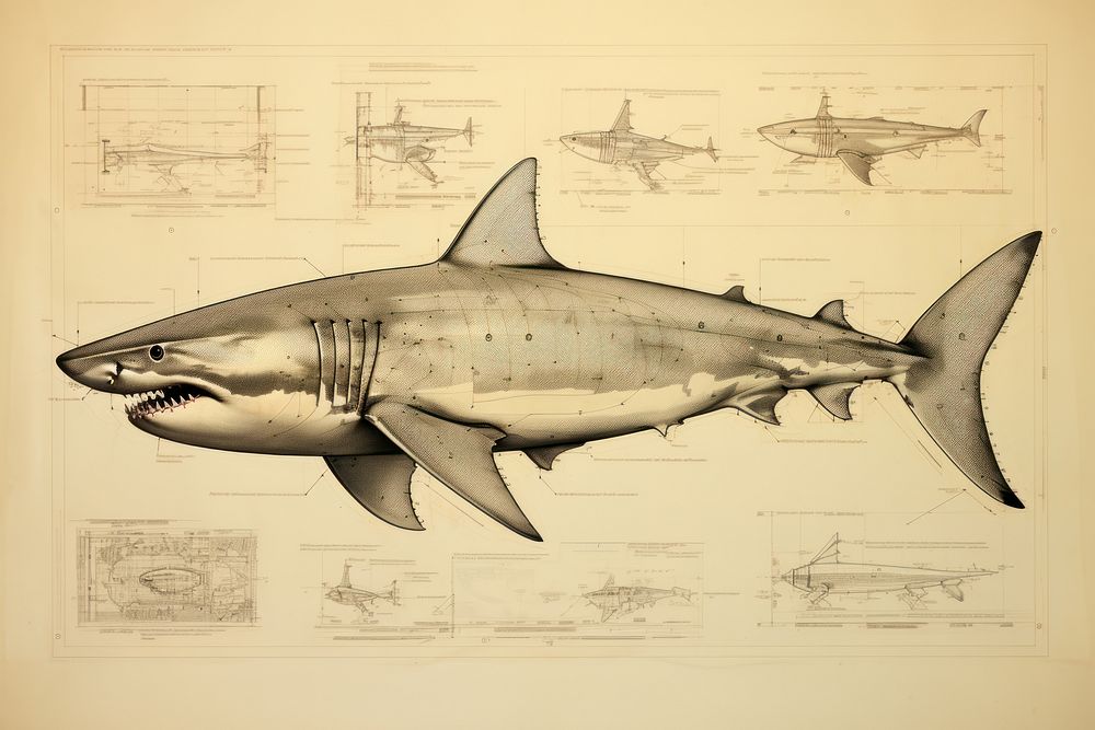 Shark shark drawing animal. AI generated Image by rawpixel.