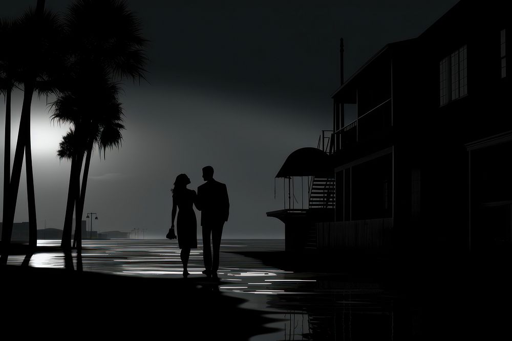 Ocean silhouette outdoors night. AI generated Image by rawpixel.