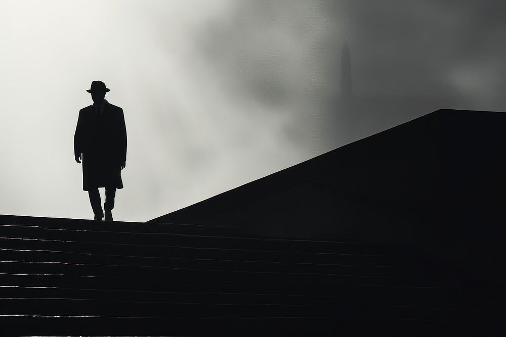Silhouette walking stairs light. AI generated Image by rawpixel.