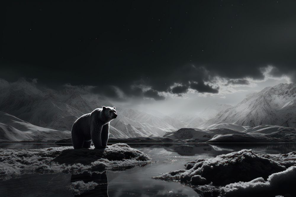 Polar bear nature tranquility reflection. AI generated Image by rawpixel.