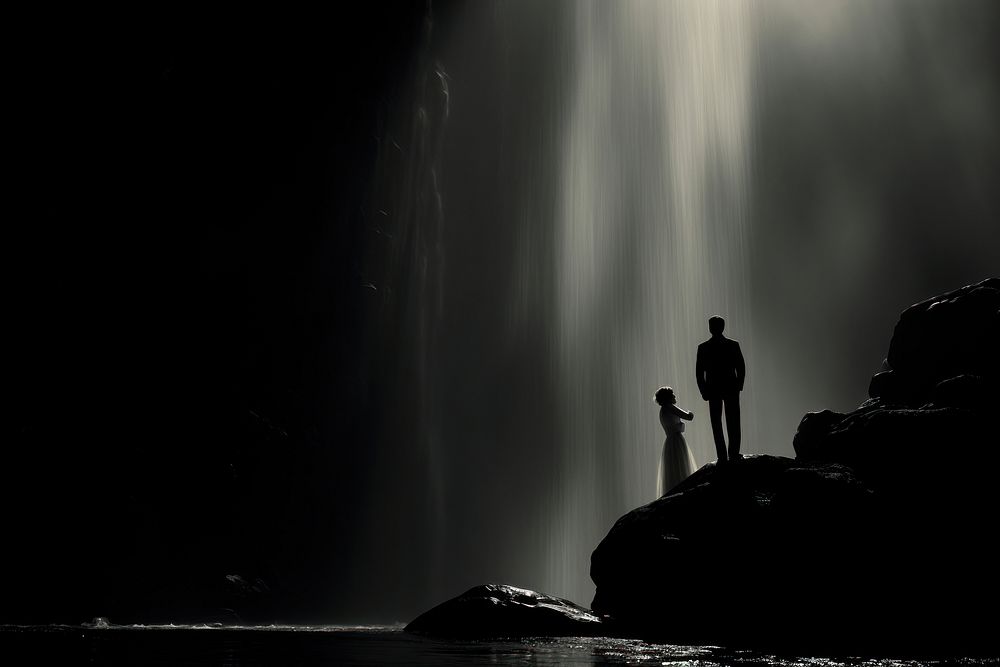 Waterfall silhouette waterfall outdoors. AI generated Image by rawpixel.