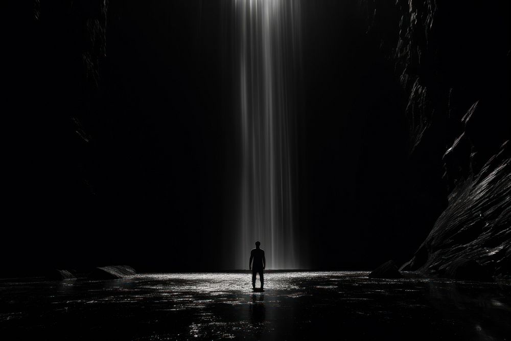 Waterfall light silhouette waterfall. AI generated Image by rawpixel.
