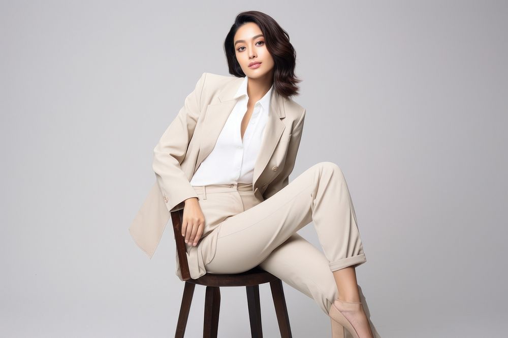 Fashionable sitting looking suit. AI generated Image by rawpixel.