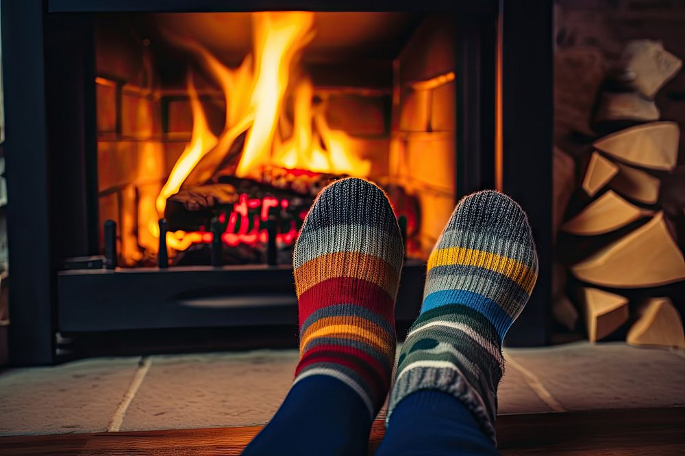 Fireplace socks hearth cozy. AI | Premium Photo - rawpixel