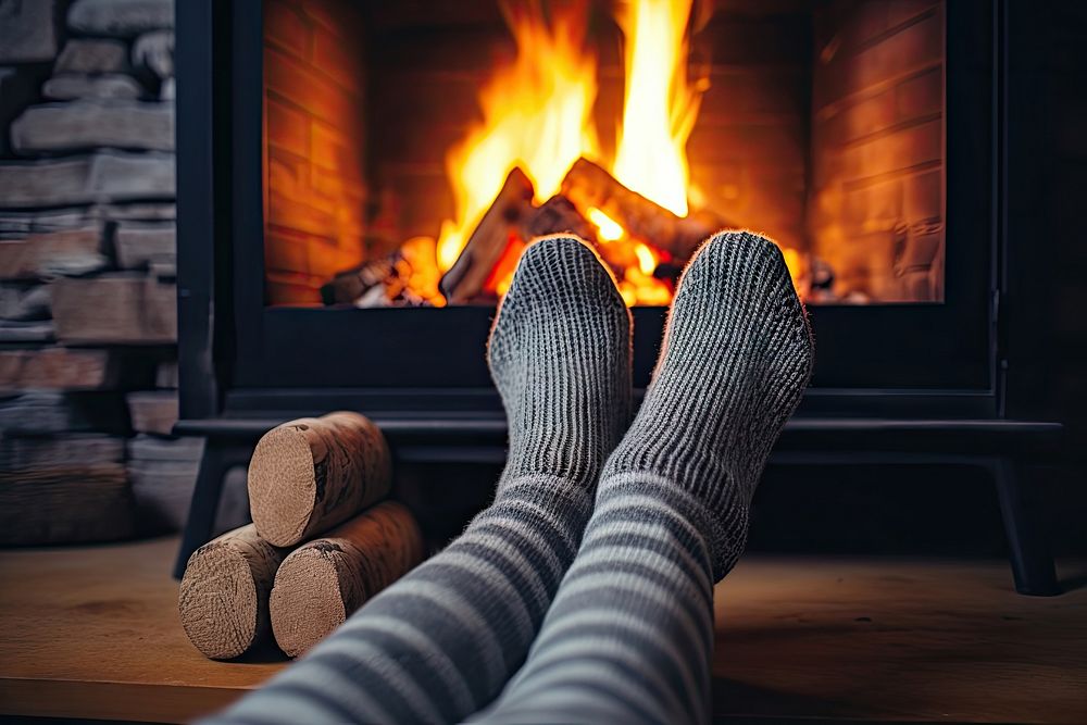 Fireplace socks hearth cozy. AI generated Image by rawpixel.