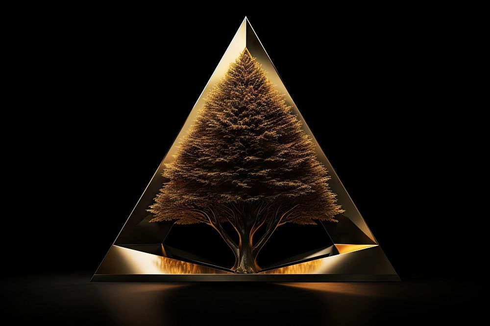 Golden triangle tree lighting black background darkness. AI generated Image by rawpixel.