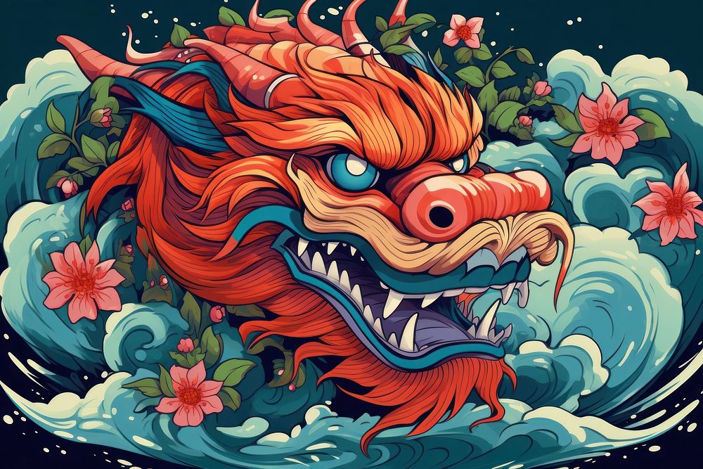 Dragon Chinese New Year art cartoon. AI generated Image by rawpixel.