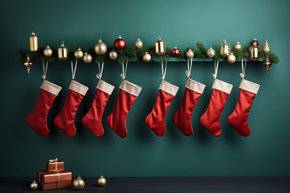 Christmas stockings gift hanging red. AI generated Image by rawpixel.