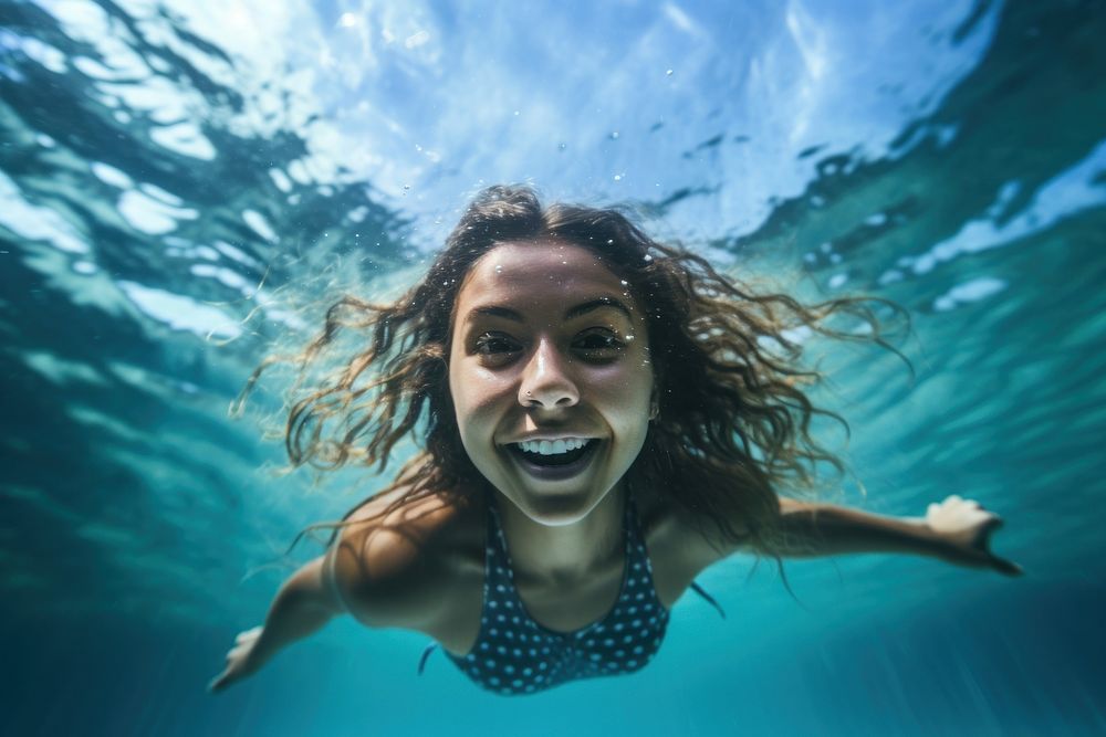 Swimming underwater recreation portrait. AI generated Image by rawpixel.