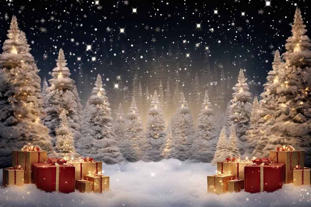 Illuminated christmas trees snow illuminated outdoors