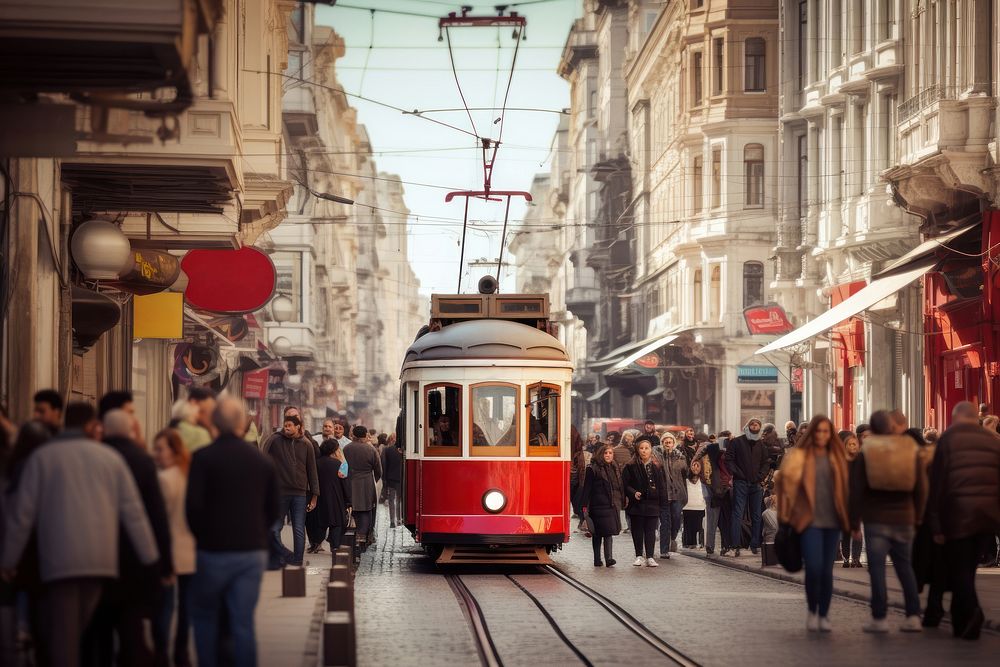 Old red cable car vehicle train adult. AI generated Image by rawpixel.
