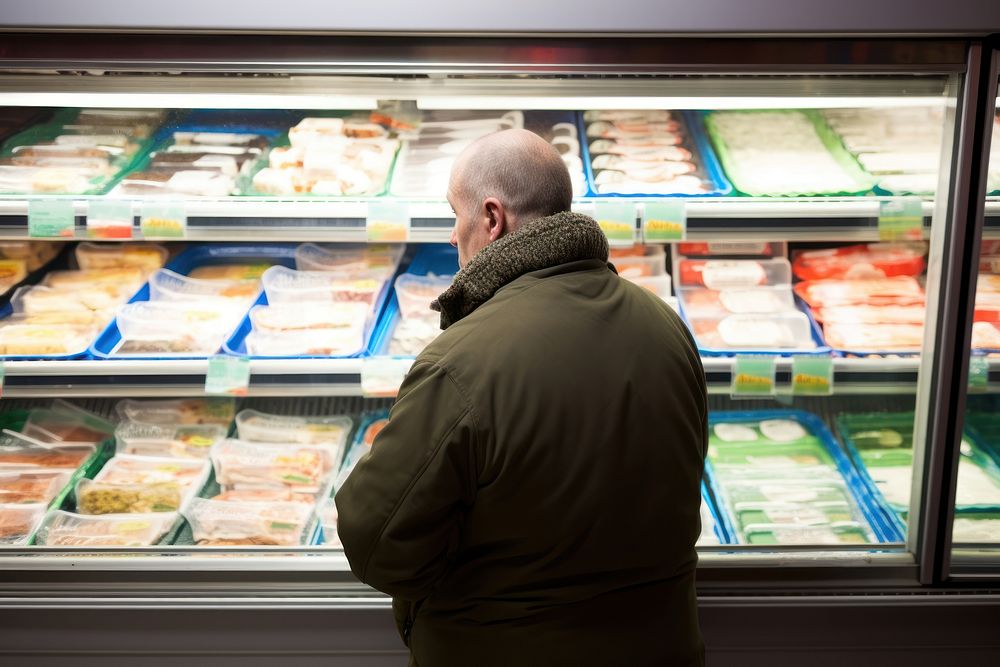 Supermarket refrigerator choosing adult. AI generated Image by rawpixel.