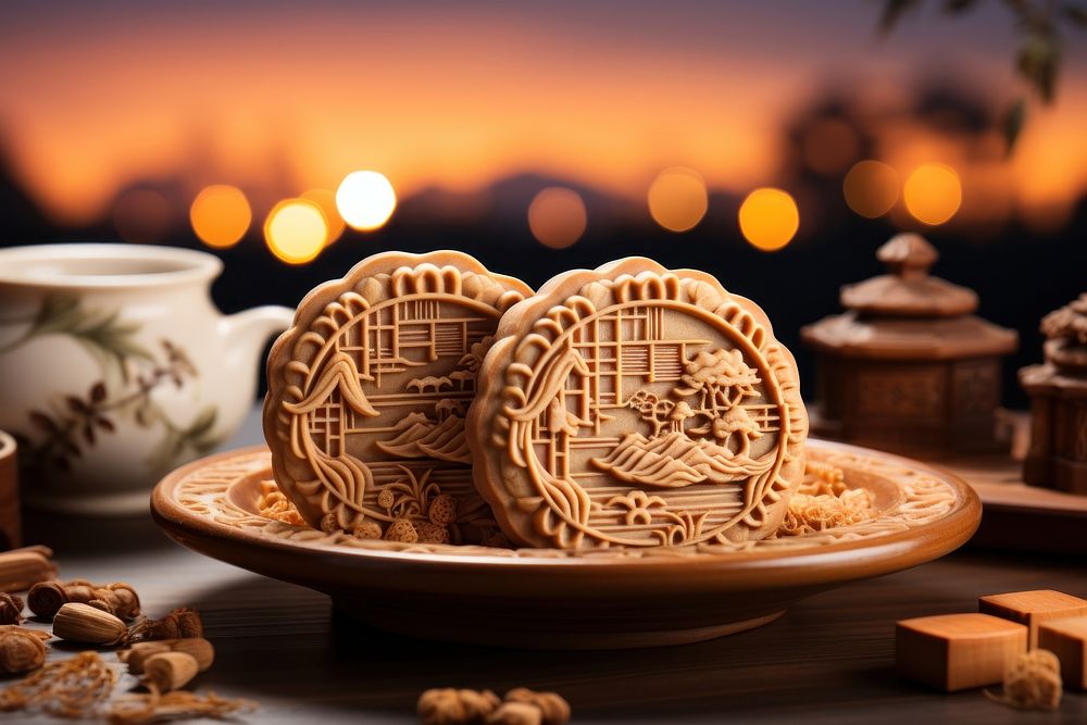 Mooncakes gingerbread dessert biscuit. AI generated Image by rawpixel.