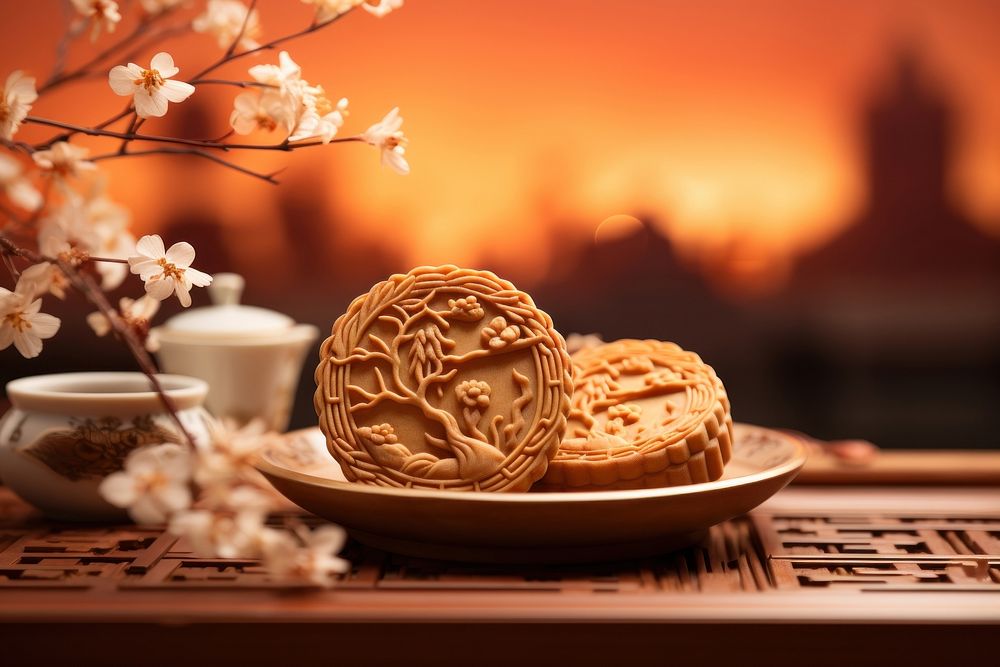 Mooncakes dessert food confectionery. AI generated Image by rawpixel.