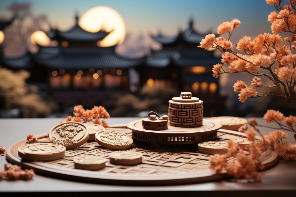 Mooncakes table food confectionery. AI generated Image by rawpixel.