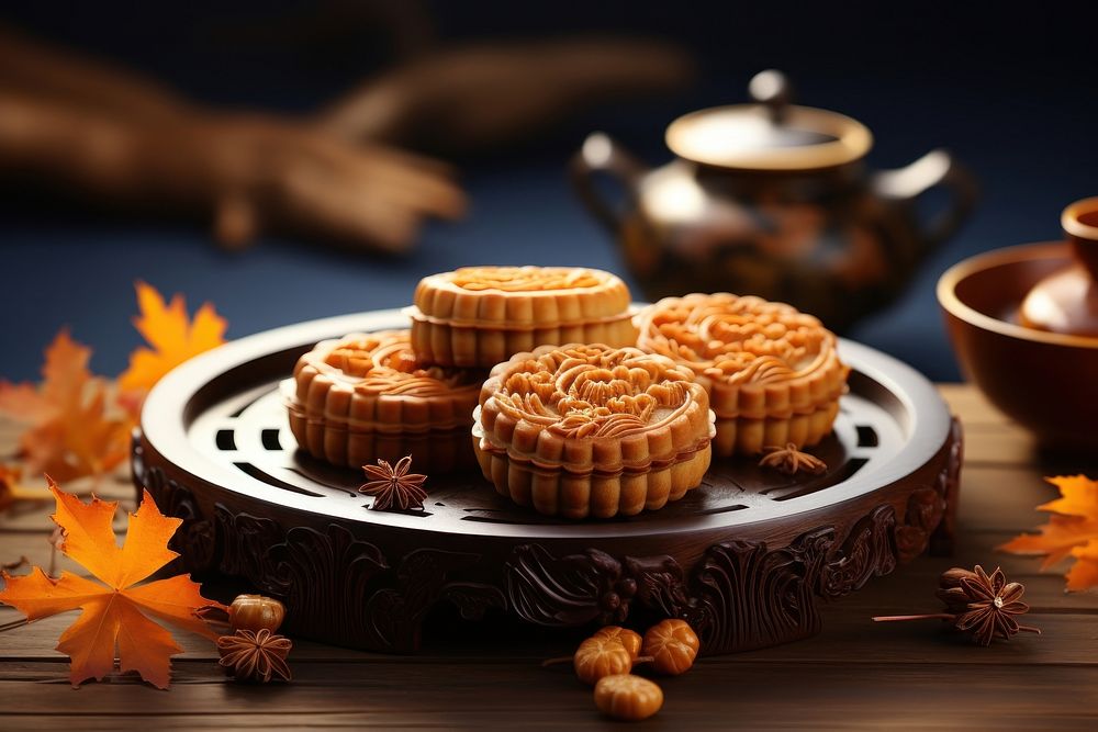 Mooncakes dessert autumn food. AI generated Image by rawpixel.