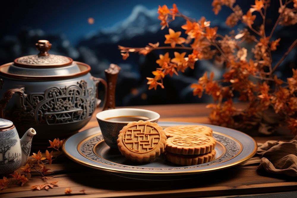 Mooncakes coffee autumn drink. AI generated Image by rawpixel.