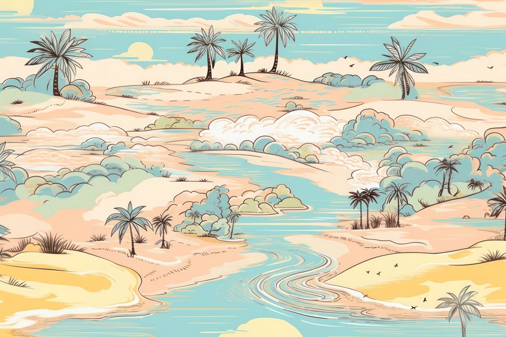 Pastel vintage beach pattern outdoors drawing nature. AI generated Image by rawpixel.