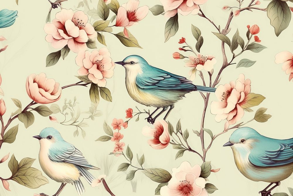 Pastel vintage bird pattern art backgrounds creativity. AI generated Image by rawpixel.