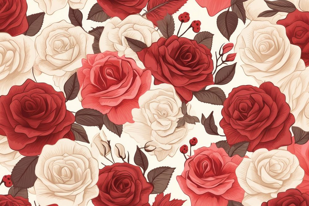 Red vintage rose pattern flower petal plant. AI generated Image by rawpixel.