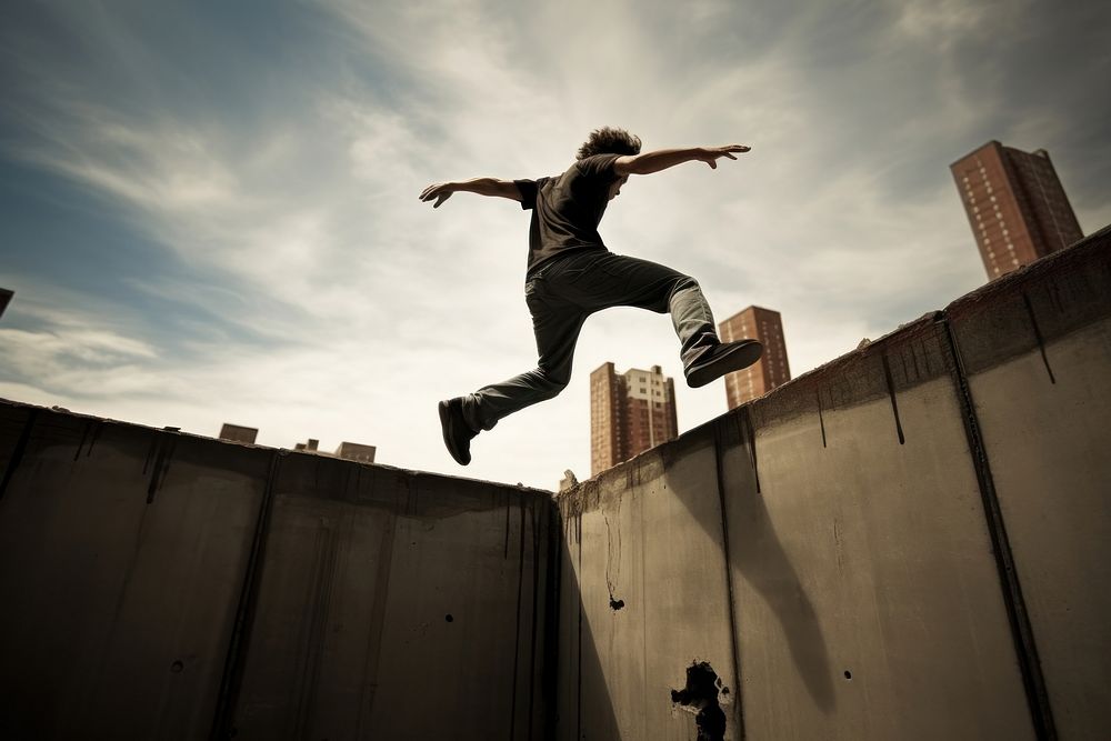Parkour jumping sports city. AI generated Image by rawpixel.