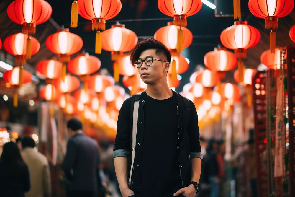Taiwanese illuminated festival standing. AI generated Image by rawpixel.