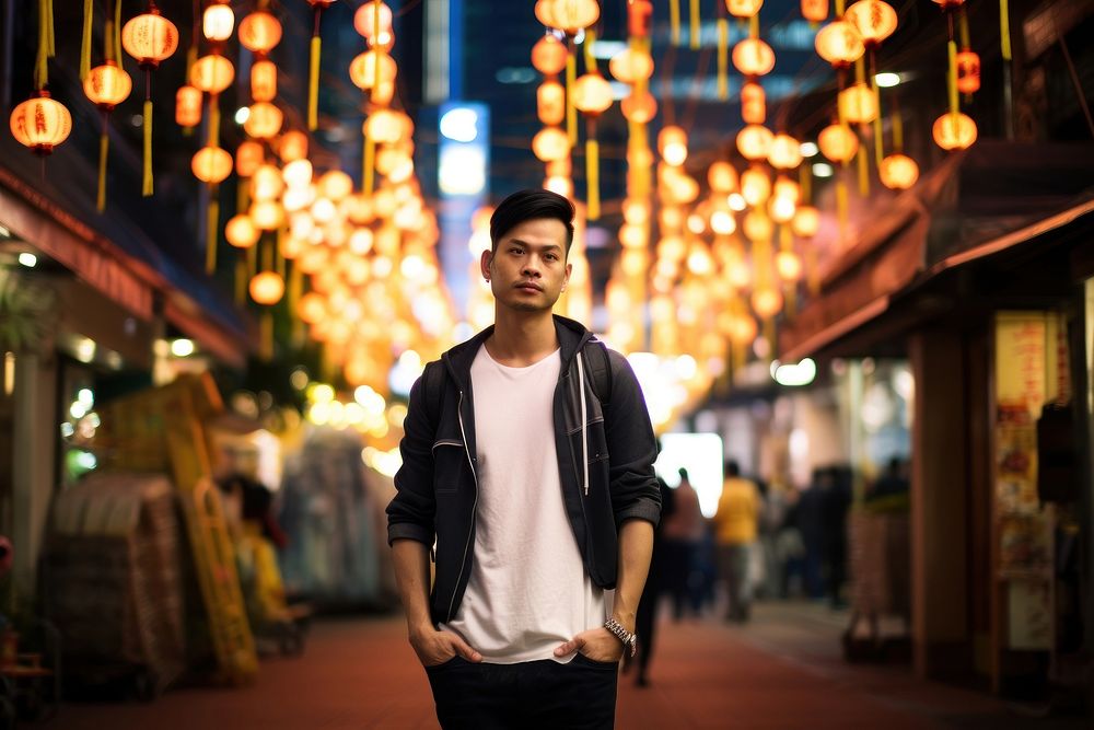 Taiwanese street illuminated portrait. AI generated Image by rawpixel.