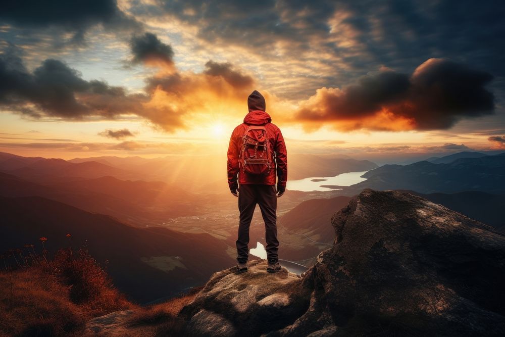 Male hiker adventure mountain standing. AI generated Image by rawpixel.