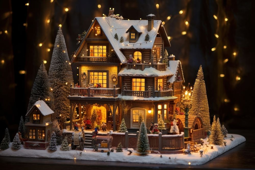 Mini christmas house representation architecture illuminated. AI generated Image by rawpixel.