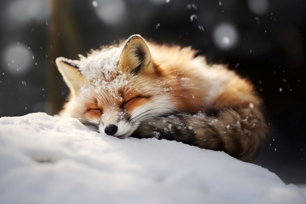 Sleeping fox animal wildlife mammal. AI generated Image by rawpixel.
