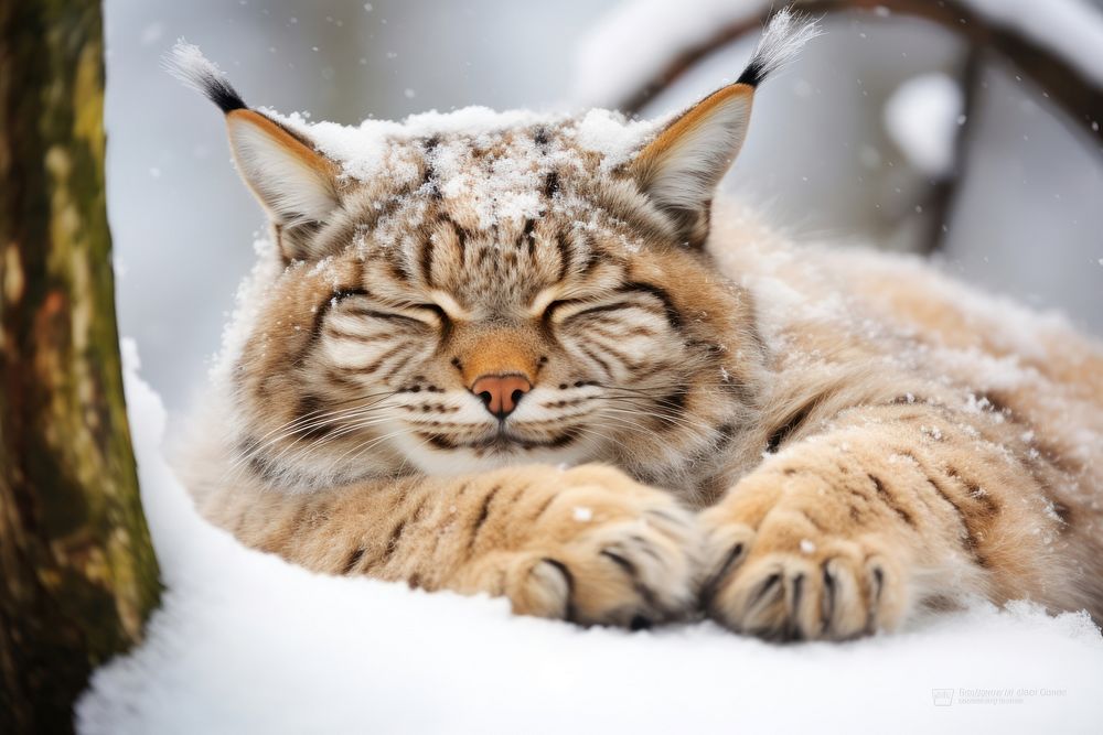 Sleeping lynx animal wildlife mammal. AI generated Image by rawpixel.